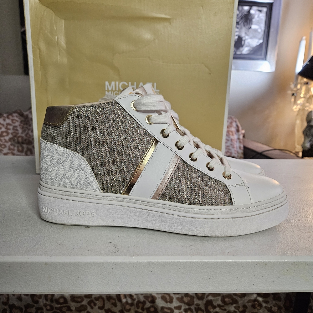 Michael Kors Women's High-Top Sneakers - White and Gold